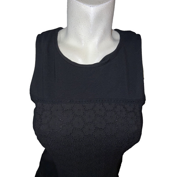 J. Crew Collection Women's Size 6 Petite Black Fit and Flare Eyelet Trim Dress - Picture 2 of 13